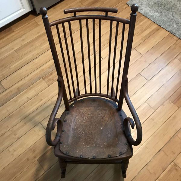 Antique Rocking Chair Fan Back Child Size Hand Made Very Detailed Great condition farmhouse doll bear chair lodge cottage cabin