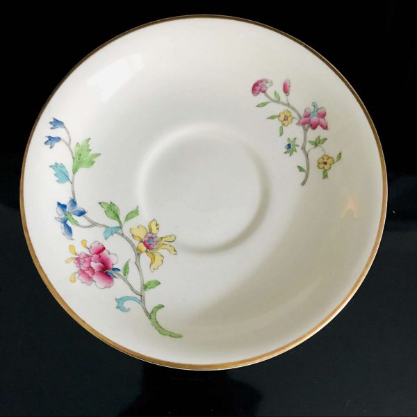 Antique Royal Worcester Double handle soup bowl with saucer farmhouse collectible display Hampton Court fine bone china aqua & bright pink