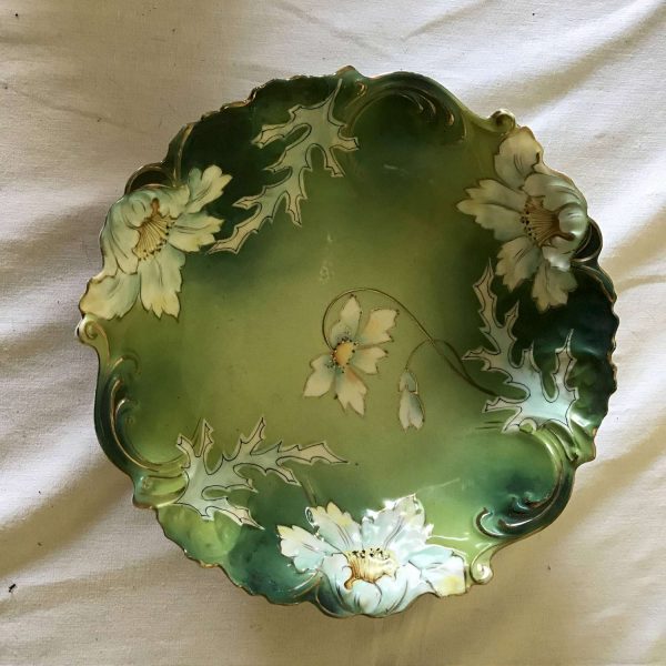 Antique Serving bowl Vegetable 1800's Saxe Germany Hand painted Stunning display collectible farmhouse Blown out Flowers Gold trim Scroll
