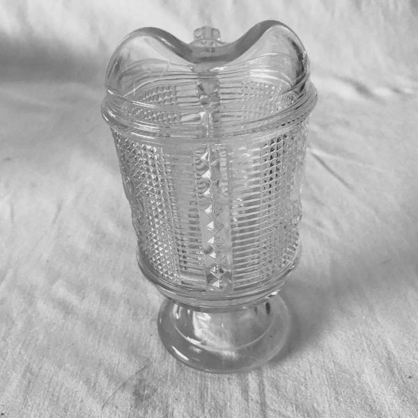 Antique Swan and Mesh pattern Cream pitcher Creamer Glass with Unique handle Canton Glass Co. made in 1882