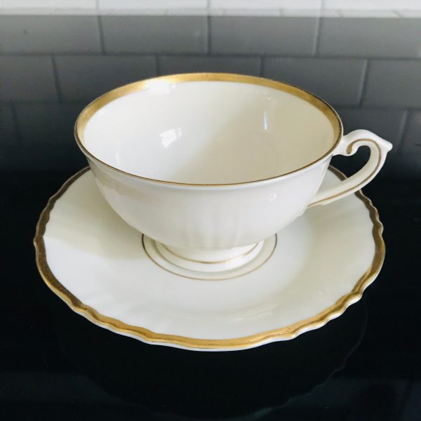Antique Syracuse China Old Ivory Tea Cup and Saucer Ivory with Gold trim Fine porcelain USA Collectible Display Farmhouse Cottage