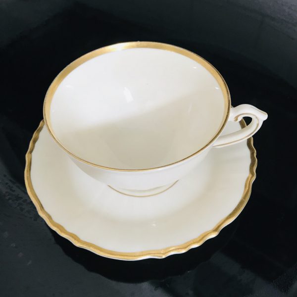 Antique Syracuse China Old Ivory Tea Cup and Saucer Ivory with Gold trim Fine porcelain USA Collectible Display Farmhouse Cottage