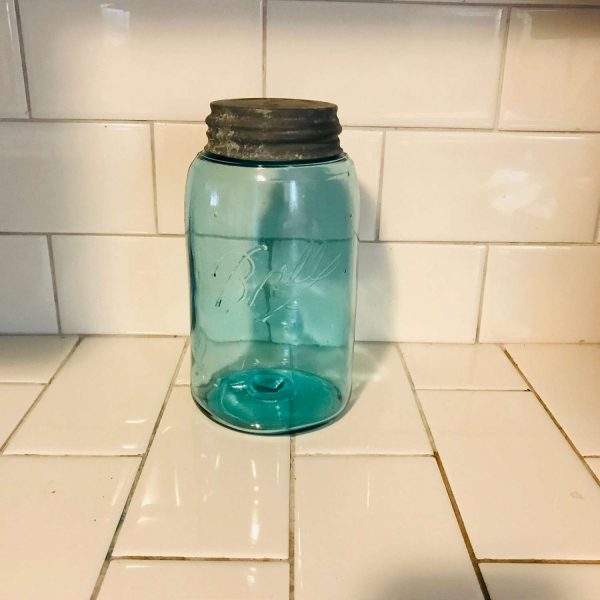Antique Triple L Ball Quart Jar with glass and zinc lid farmhouse collectible display cabin lodge storage kitchen slope shoulder jar