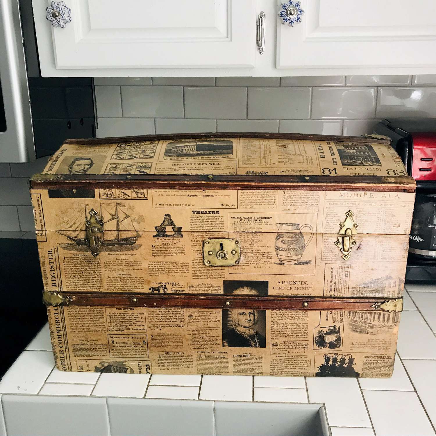 Antique Trunk Child Size paper covered with tray insert collectible storage  display farmhouse cottage newspaper covered – Carol's True Vintage and  Antiques
