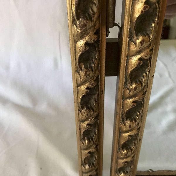 Antique turn of the Century Dresser Mirror Gold gild gilt Ornate frame Collectible Display Vanity Wooden Framed mirror on Stand