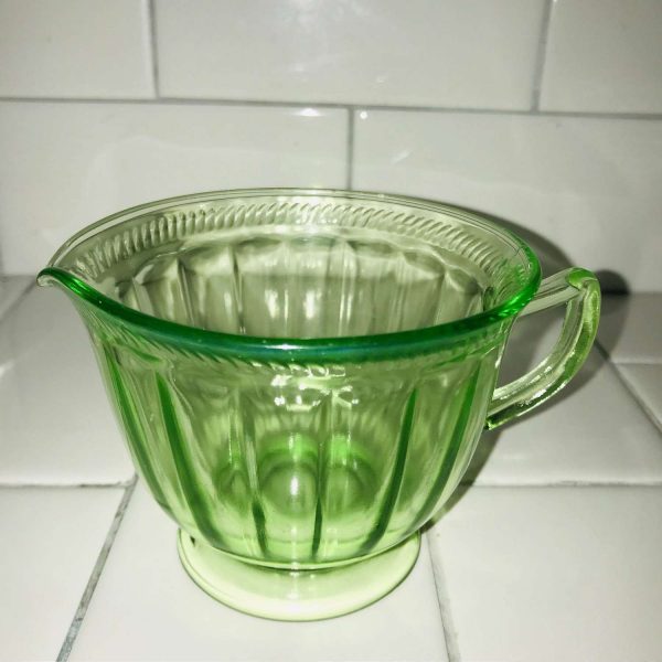 Antique Uranium Glass Creamer Pitcher Green Kitchen Set Collectible Display Farmhouse Glows Green