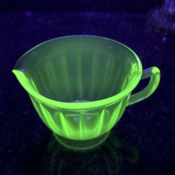 Antique Uranium Glass Creamer Pitcher Green Kitchen Set Collectible Display Farmhouse Glows Green