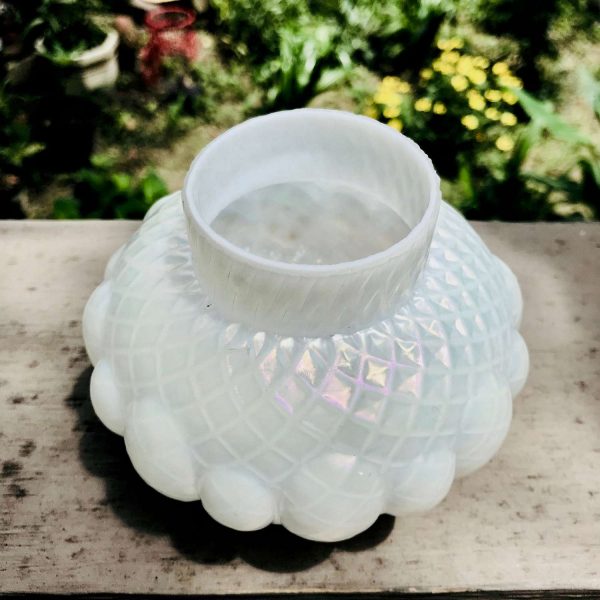 Antique Vase Loetz Tiffany Finish slightly iridescent white collectible display Honeycomb pattern melon shape base Art Nouveau ca. 1903