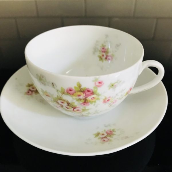 Antique Victoria Austria Tea cup and saucer delicate dainty pink flowers Fine bone china farmhouse collectible display cottage shabby chic