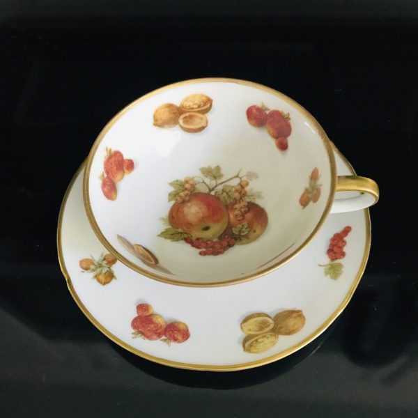 Antique Witherling Tea cup and saucer Germany Fruit and Nuts gold footed Fine bone china gold trim farmhouse collectible display