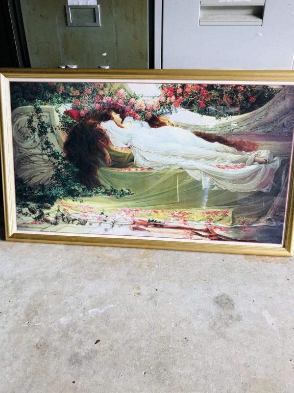 Art Deco Art Nouveau Print Picture "Lounging Lady" collectible wall art display Victorian decor farmhouse framed under glass vivid coloring