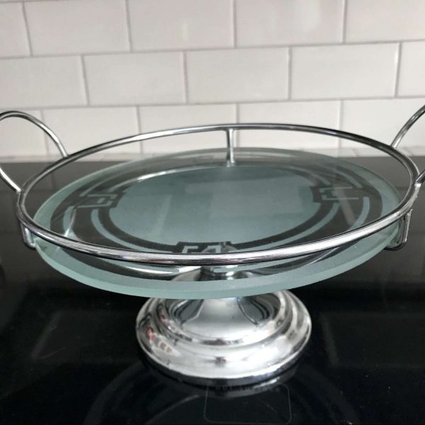 Art Deco bon bon tray plate stand glass frosted top chrome base collectible dining serving display farmhouse kitchen