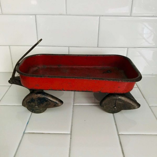 Art Deco Metal Wagon Sleek Lines VERY RARE Estate Find 1940's all metal with wooder wheels farmhouse collectible display dolls bears