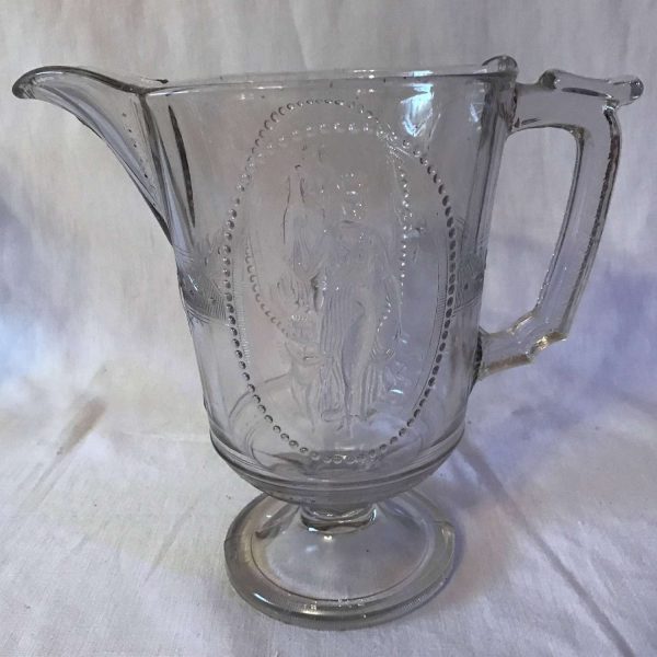 Art Nouveau American Glass Cupid and Psyche RARE Glass water pitcher collectible farmhouse display entertaining dining cottage