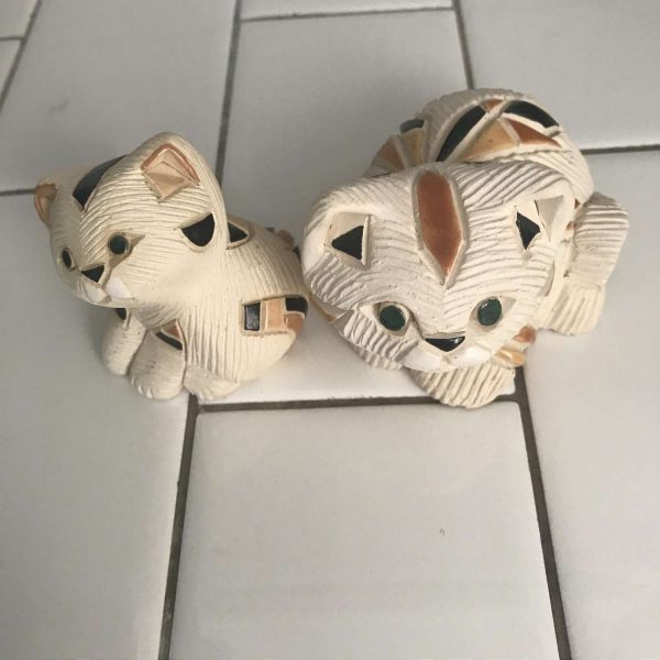 Artesania Rinconada Pair of Cat Figurines Kitten and Mother hand painted hand carved collectible display vintage home decor