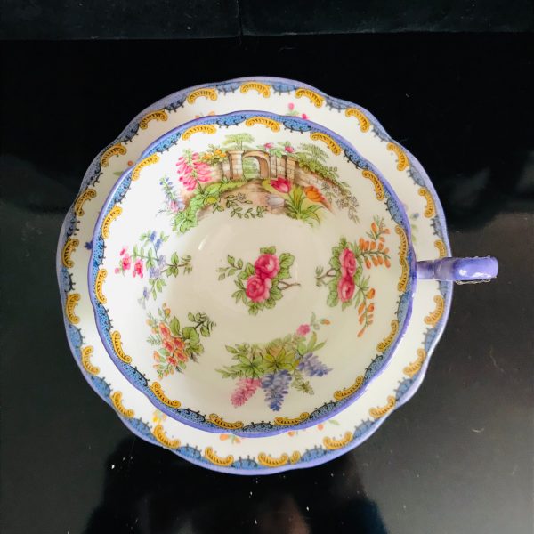 Aynsley Beautiful Tea Cup and Saucer Fine bone china England Garden with Bright Flowers Collectible Display Cottage Coffee bridal shower