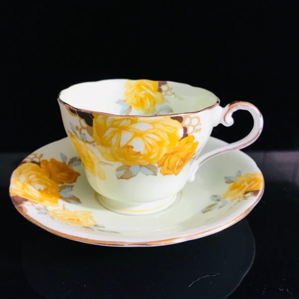 Aynsley STUNNING Tea Cup and Saucer Fine bone china England Yellow Roses mint green Background Collectible Display Coffee Bridal Shower