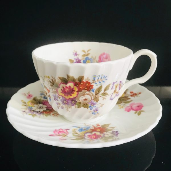 Aynsley Summertime Tea Cup and Saucer Fine bone china England Floral Scalloped gold trim Collectible Display Cottage Coffee