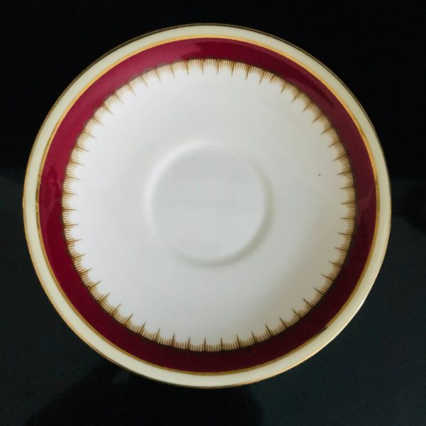 Aynsley Tea Cup and Saucer Burgundy trim Ivory edges gold detail Fine porcelain England Collectible Display Farmhouse Cottage
