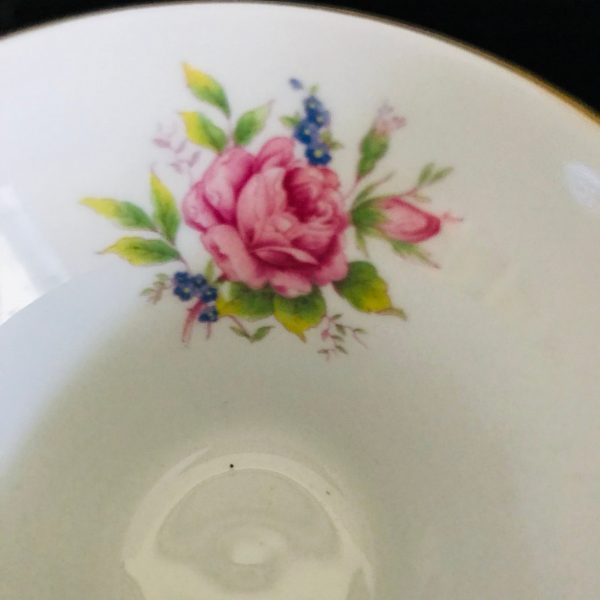 Aynsley Tea Cup and Saucer Cobalt Blue Pink Rose inside Gold trim Fine porcelain England Collectible Display Farmhouse Cottage