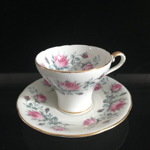 Aynsley Tea Cup and Saucer Corset White Pink Roses inside and out Gold trim Fine porcelain England Collectible Display Farmhouse bridal