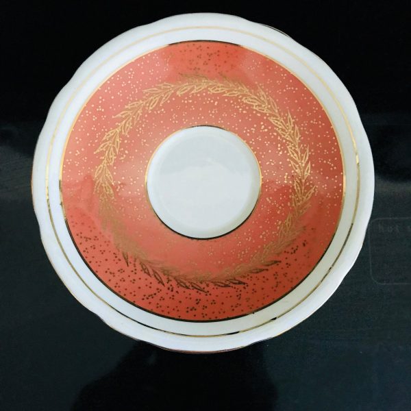Aynsley Tea Cup and Saucer Dark Coral Ivory Gold laurel pattern Fine porcelain England Collectible Display Farmhouse Cottage