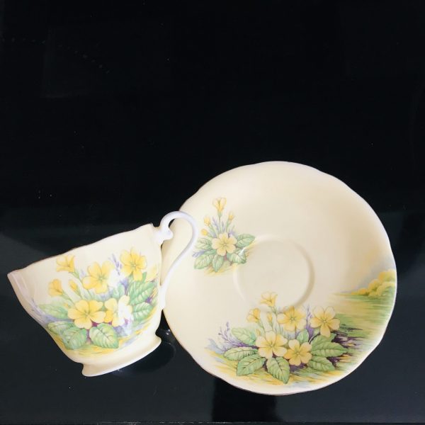 Aynsley Tea Cup and Saucer Fine bone china England Butter Yellow background Yellow Flowers Collectible Display Farmhouse Cottage Coffee