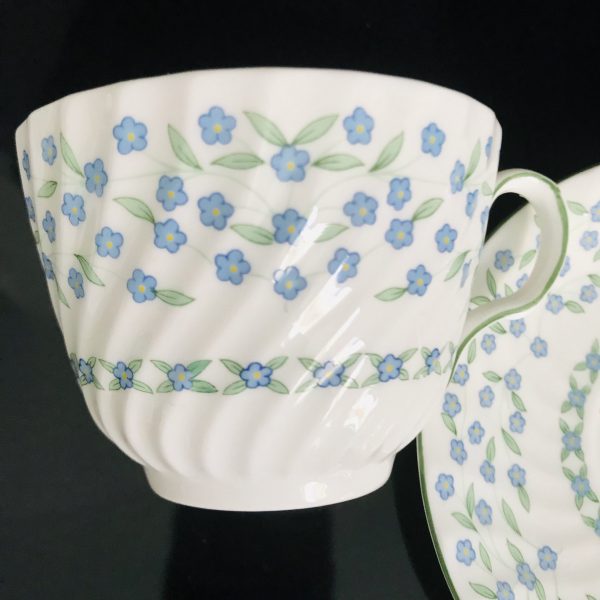Aynsley Tea Cup and Saucer Fine bone china England Chintz Forget Me not Blue mini flowers green leaves Collectible Display Coffee bridal