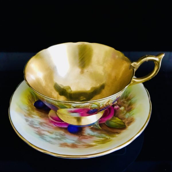 Aynsley Tea Cup and Saucer Fine bone china England colorful fruit heavy gold gilt inside cup Collectible Display Farmhouse Coffee D. Jones