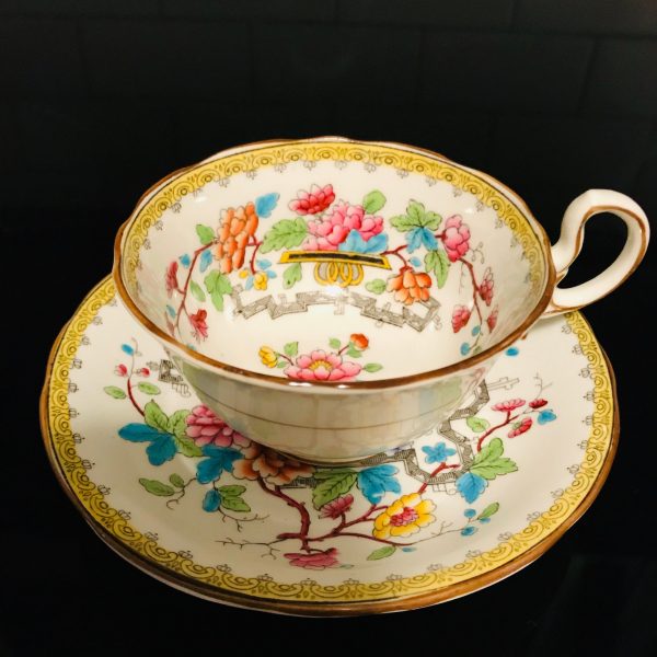 Aynsley Tea Cup and Saucer Fine bone china England dark peach color heavy gold gilt Collectible Display Farmhouse Cottage Coffee
