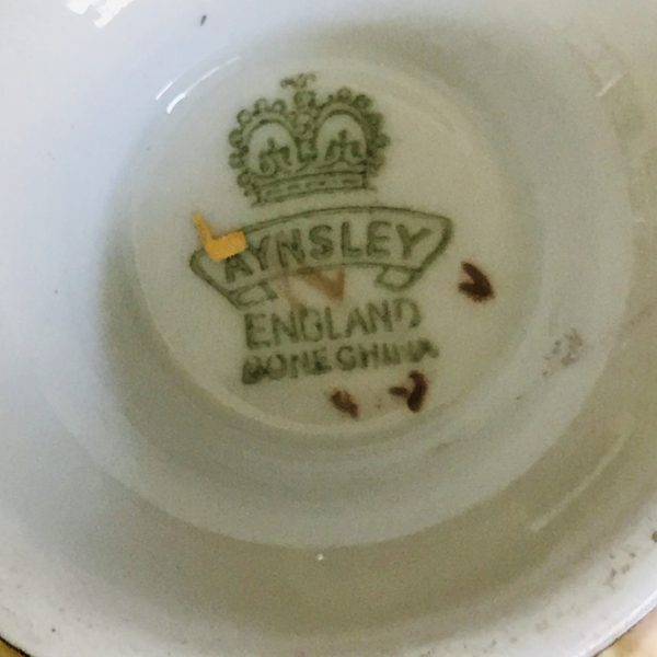 Aynsley Tea Cup and Saucer Fine bone china England detailed colorful fruit heavy gold Collectible Display Farmhouse Coffee N. Brunt Signed