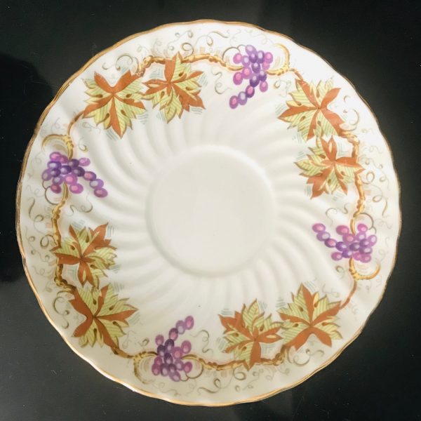 Aynsley Tea Cup and Saucer Fine bone china England Purple Grapes Swirl china Scalloped gold trim Collectible Display Coffee