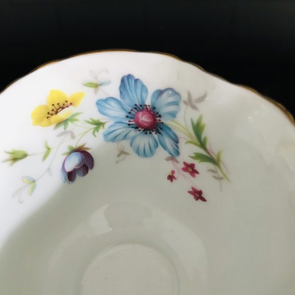 Aynsley Tea Cup and Saucer Fine bone china England Teal color gold floral bouquet Collectible Display Farmhouse Cottage