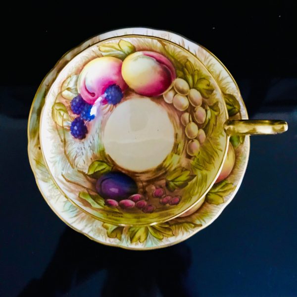 Aynsley Tea Cup and Saucer Fine bone china England very detailed colorful fruit heavy gold Collectible Display Farmhouse Coffee D. Jones