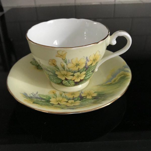 Aynsley Tea Cup and Saucer Fine bone china England Yellow background Yellow Flowers Collectible Display Farmhouse Cottage Coffee