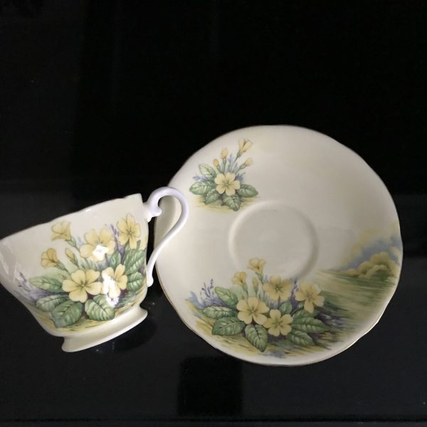 Aynsley Tea Cup and Saucer Fine bone china England Yellow background Yellow Flowers Collectible Display Farmhouse Cottage Coffee