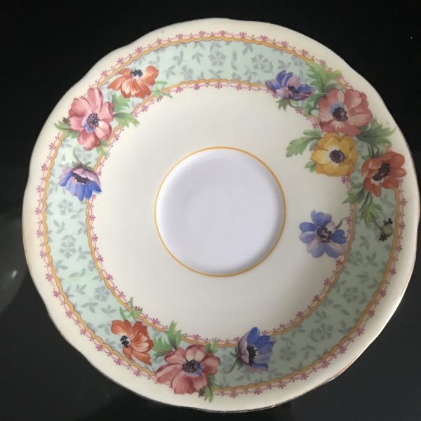 Aynsley Tea Cup and Saucer light Yellow orange pink yellow flowers inside Gold trim Fine bone china England Collectible Display Farmhouse