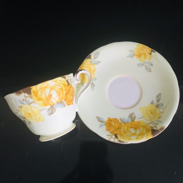Aynsley Tea Cup and Saucer PAIR Fine bone china England mint green background Yellow Roses Collectible Display Coffee Bridal Shower