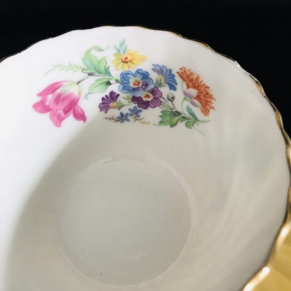 Aynsley Tea Cup and Saucer Swirl Butter Yellow Dresden Floral inside Fine porcelain England Collectible Display Farmhouse Cottage bridal