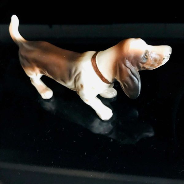 Basset Hound Dog Figurine matte finish fine bone china Norleans Japan 7" across collectible display farmhouse cottage bedroom