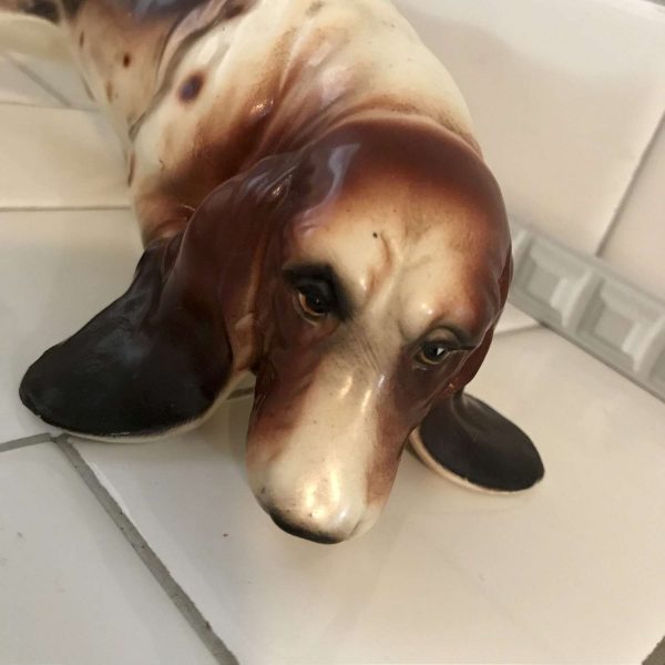 Basset Hound Dog Figurine matte finish fine bone china Norleans Japan 9" across collectible display farmhouse cottage bedroom