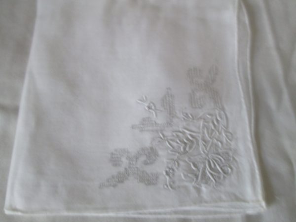 Beautiful Embroidered Bridal Hankie Cut work and detailed leaves and flowers grey