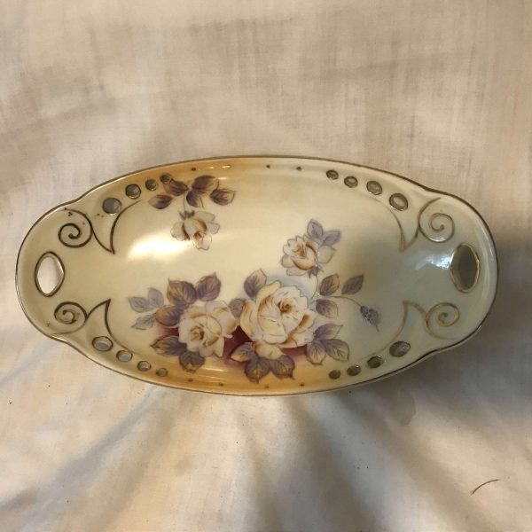 Beautiful Fine bone china oval serving decorative double handle bowl transfer ware dish