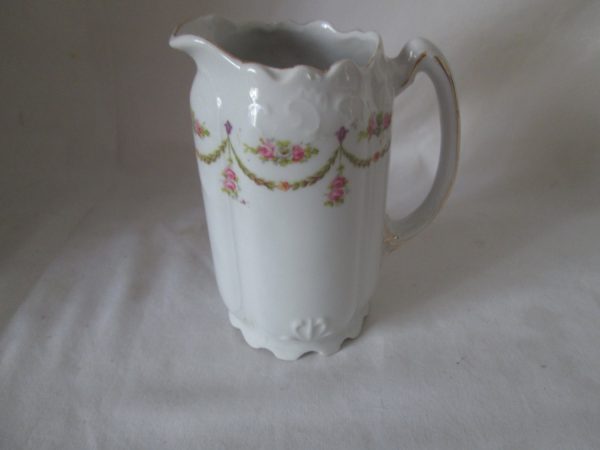 Beautiful French Fine bone china cream pitcher pink floral Lincoln Drape Pattern Pink Roses
