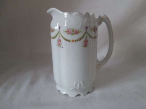Beautiful French Fine bone china cream pitcher pink floral Lincoln Drape Pattern Pink Roses