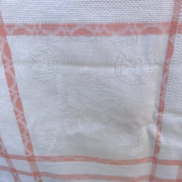Beautiful Heavy cotton Peach/Pink plaid tablecloth with 6 matching napkins quality Damask floral and dots Cotton 58"x68"
