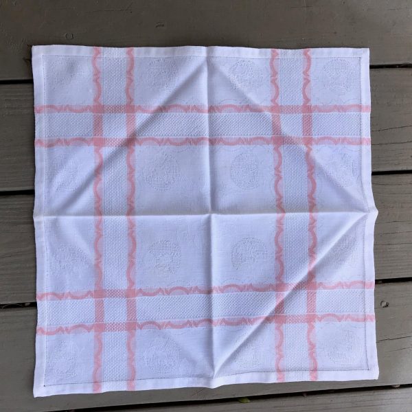Beautiful Heavy cotton Peach/Pink plaid tablecloth with 6 matching napkins quality Damask floral and dots Cotton 58"x68"