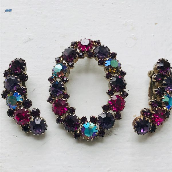 Beautiful Jewelry Set Karu Arke Multi colored aurora borealis Pendant drop with matching clip Earrlings
