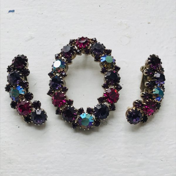 Beautiful Jewelry Set Karu Arke Multi colored aurora borealis Pendant drop with matching clip Earrlings