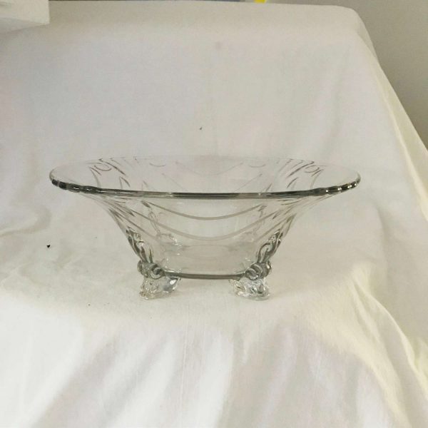 Beautiful Large Center Bowl Footed with Floral Etched Pattern Great Detail Large with scalloped rim